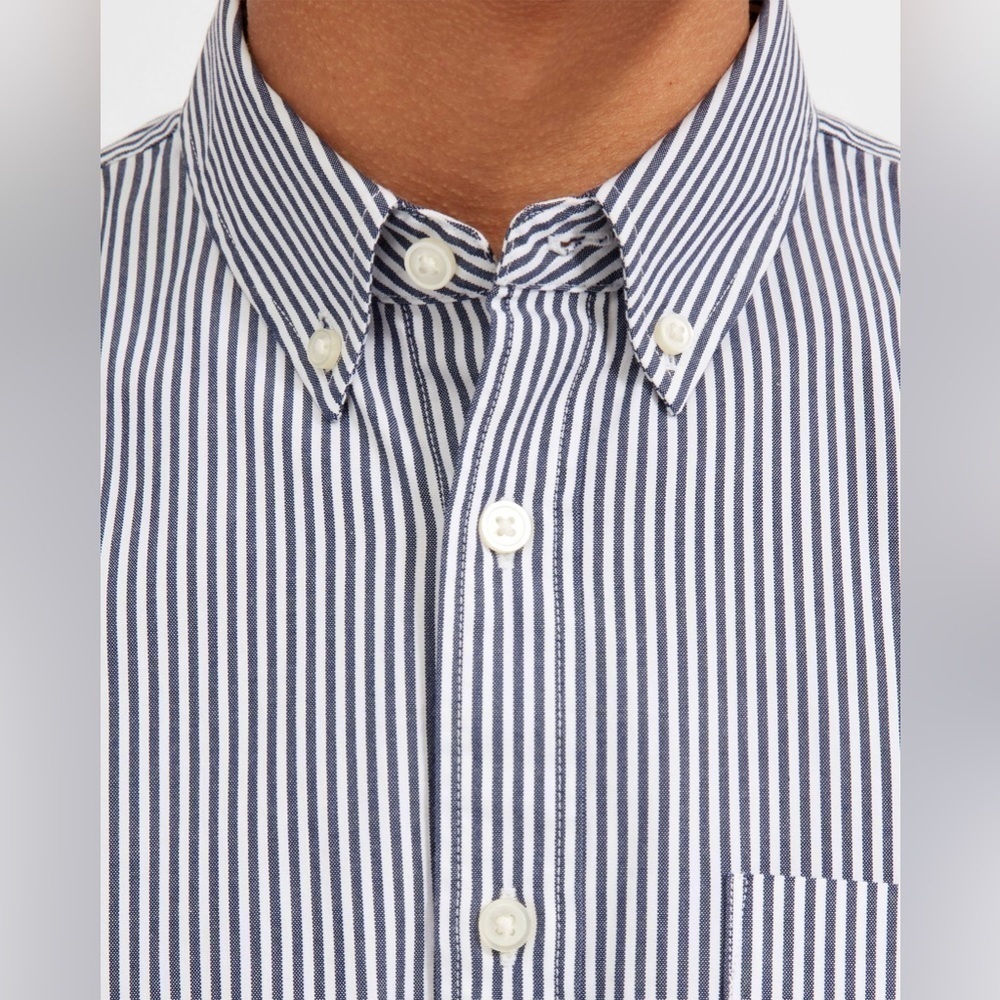 Everlane | The Air Oxford Short-Sleeve Shirt Navy Blue Stripes Medium Classic‎ - Picture 3 of 8